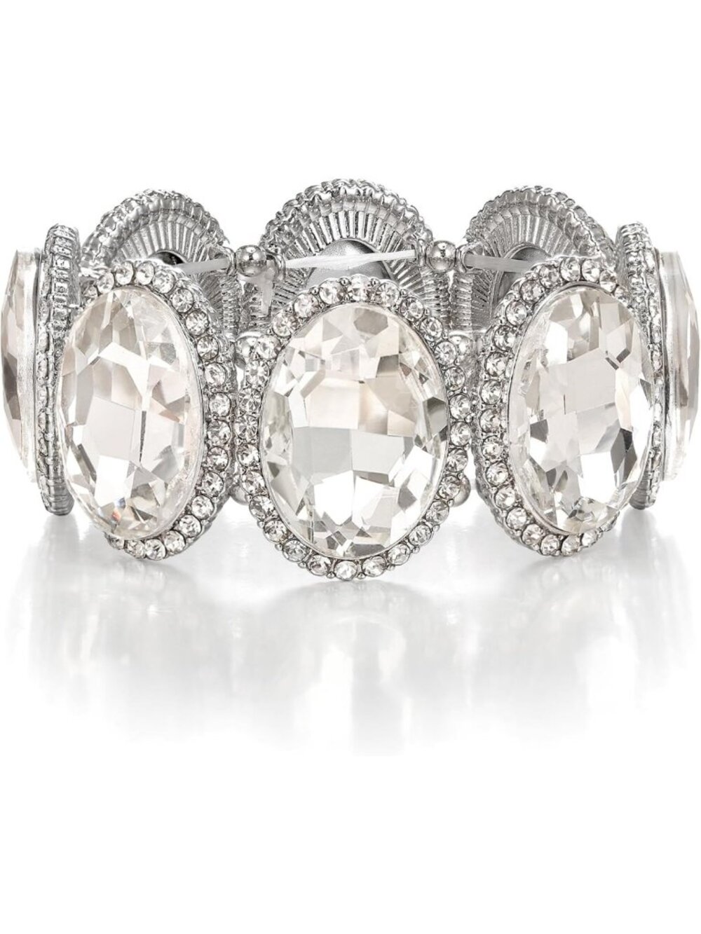 Elegant Large Oval Crystal Stretch Bracelet for Women - Sparkling Fashion